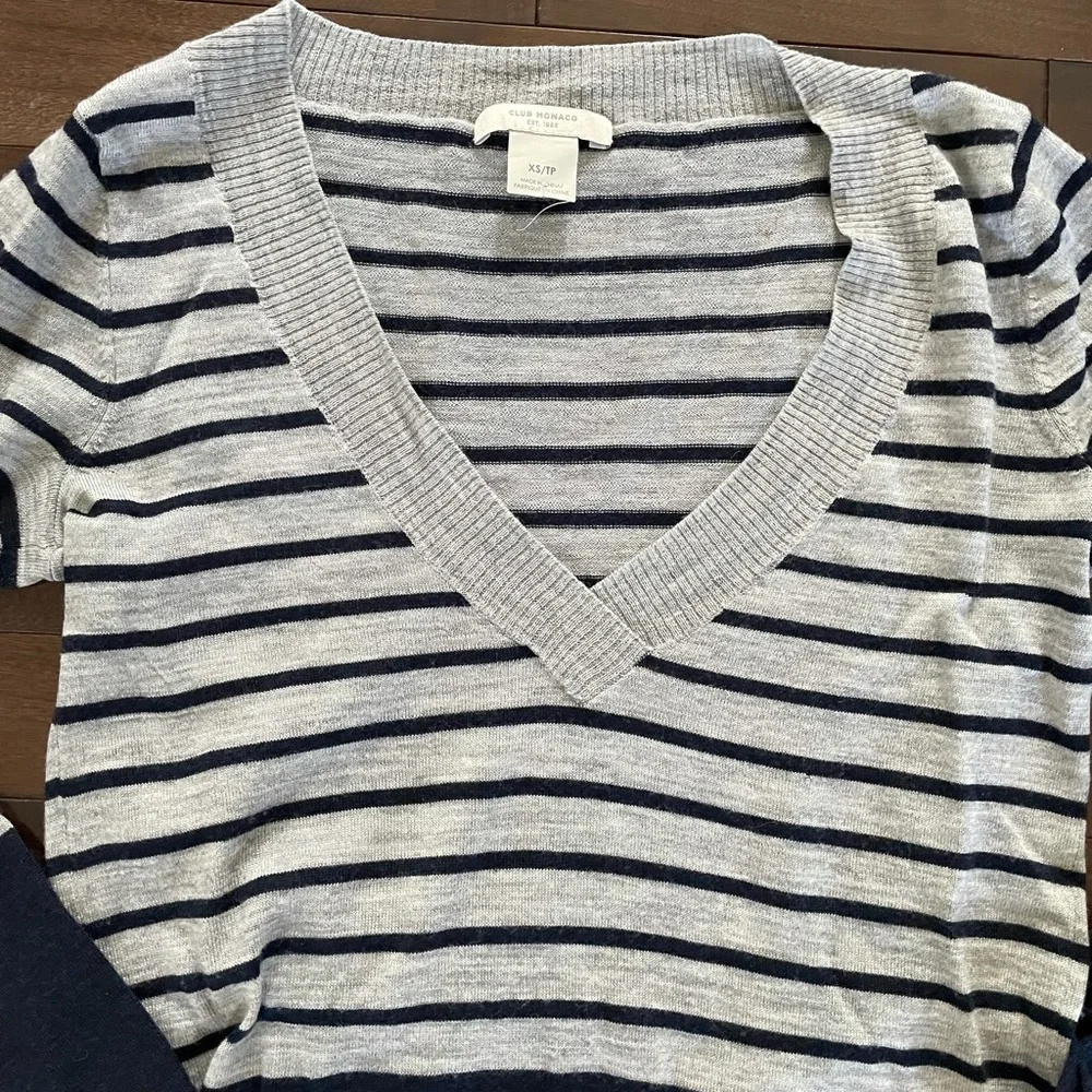 Club Monaco V Neck Striped Colorblock Sweater - Picture 2 of 3